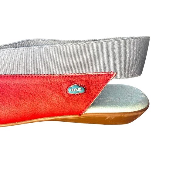Cloud Womens Red & Gray Leather Slingback Sandals With Elastic Straps & Cushione - Picture 3 of 8